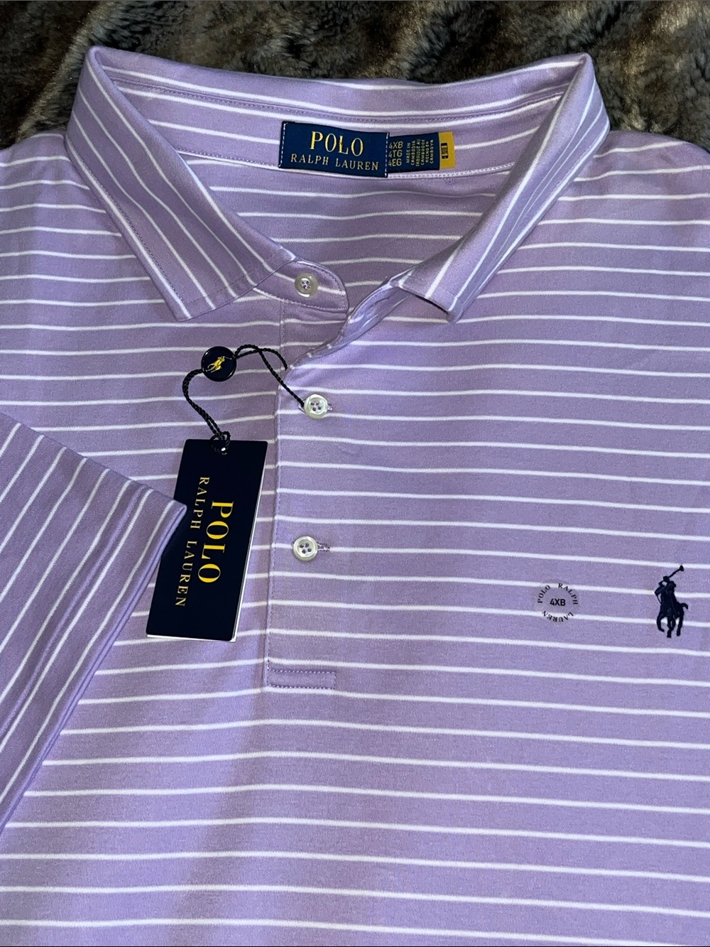 Polo Ralph Lauren Shirt Men's 4XB Purple White Striped Soft  100% Cotton $125